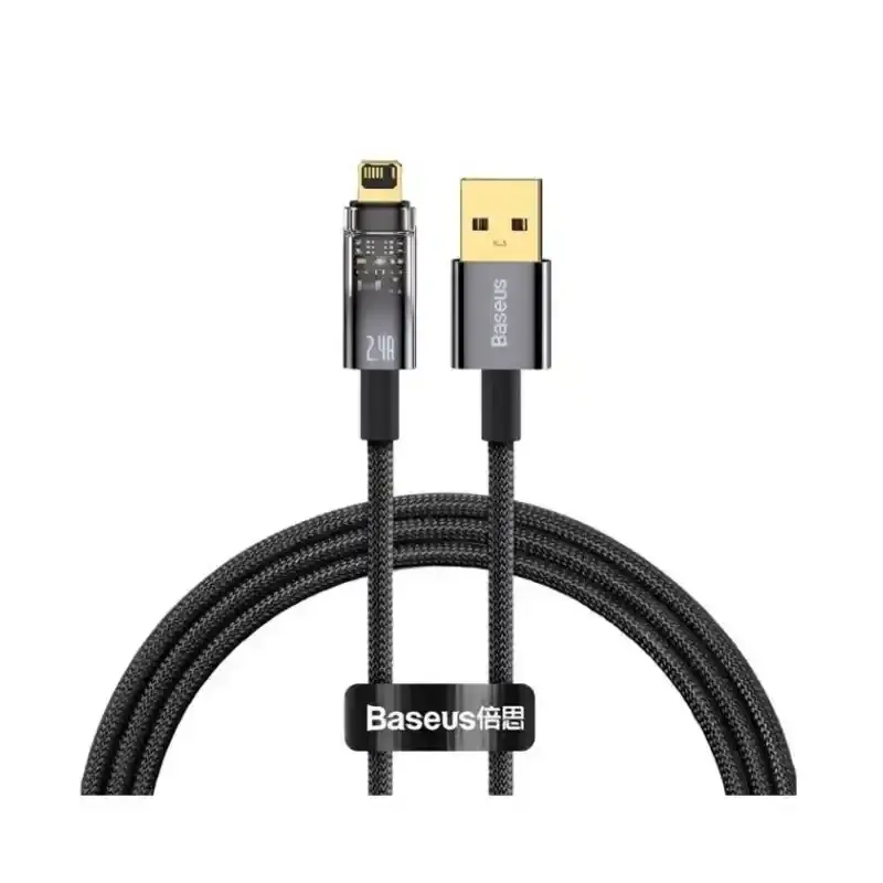 کابل شارژ USB to iP باسئوس مدل Explorer Series Auto Power-Off با طول 2 متر 2.4 آمپر